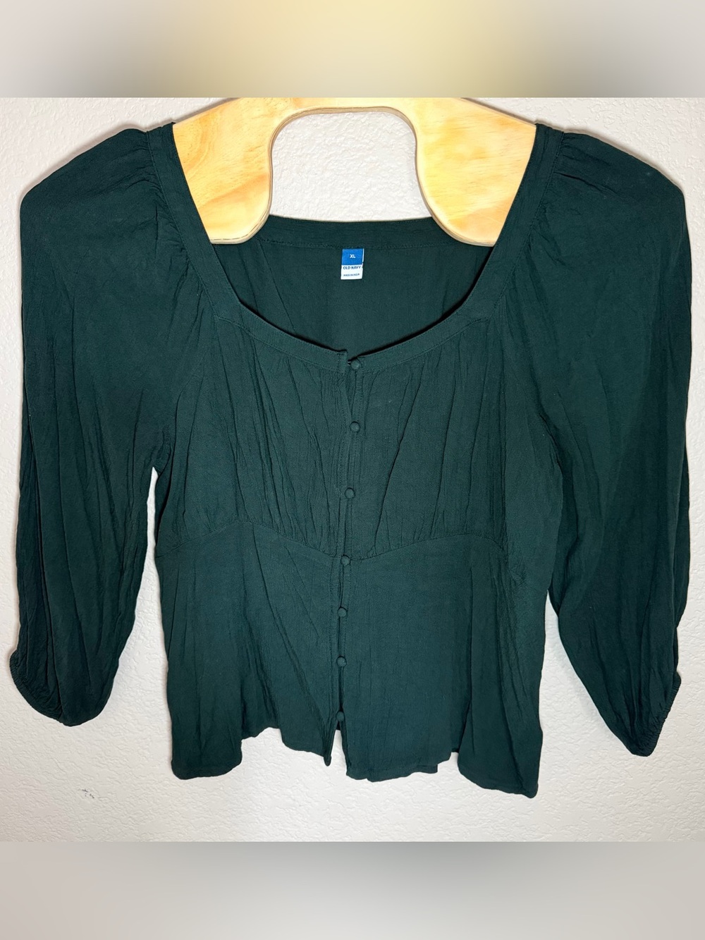 Old Navy Forest Green Button-Front Peasant Blouse